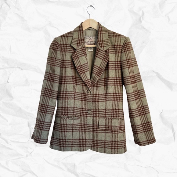 Vintage Check wool blend blazer in pale moss and red - Picture 1 of 2